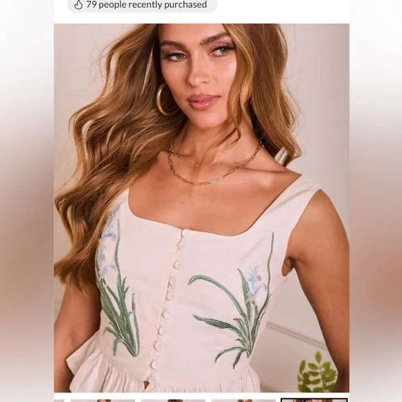 Linen floral peplum top - Picture 4 of 6